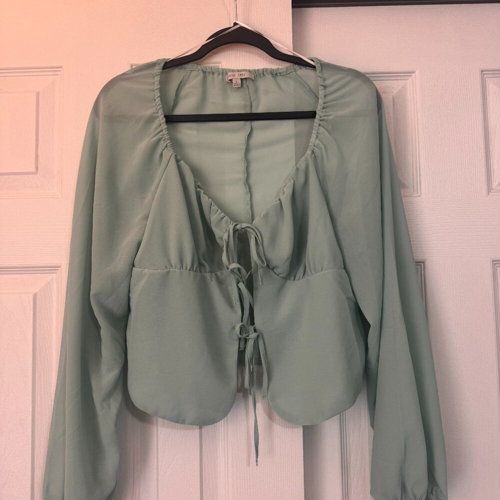 Sage Tie Front Sheer Shirt